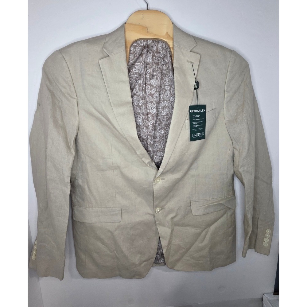 Lauren Ralph Lauren Mens 44L Ultraflex Linen Blazer Beige Tan Sport Coat NWT
